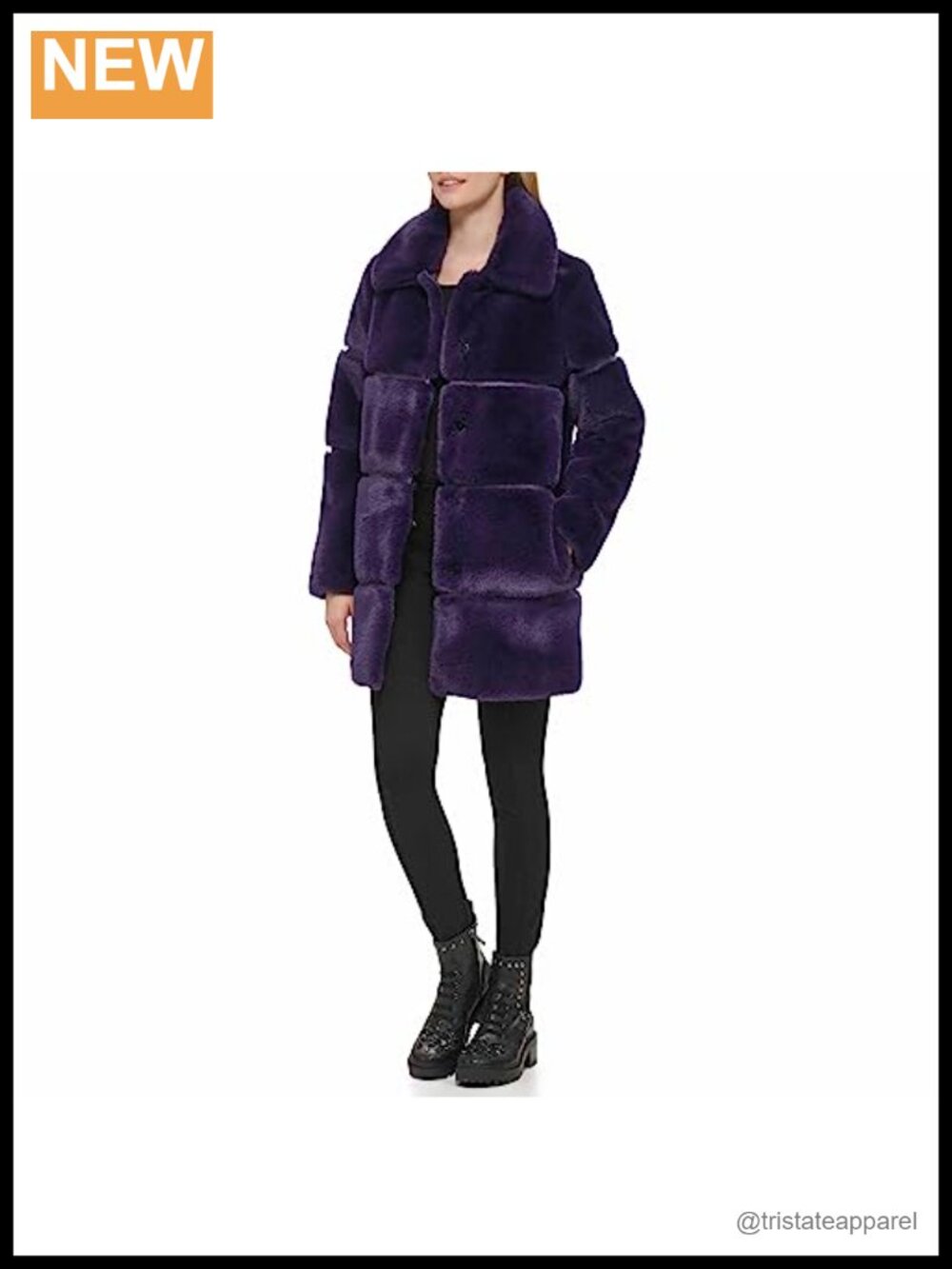 Faux Fur Jacket with Faux Leather Inserts Snap Closure Cocoon Coat